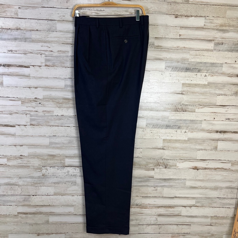 Lauren Ralph Lauren Dress Pants Men 36x34 Navy Blue 100% Wool Pleated Cuffed
